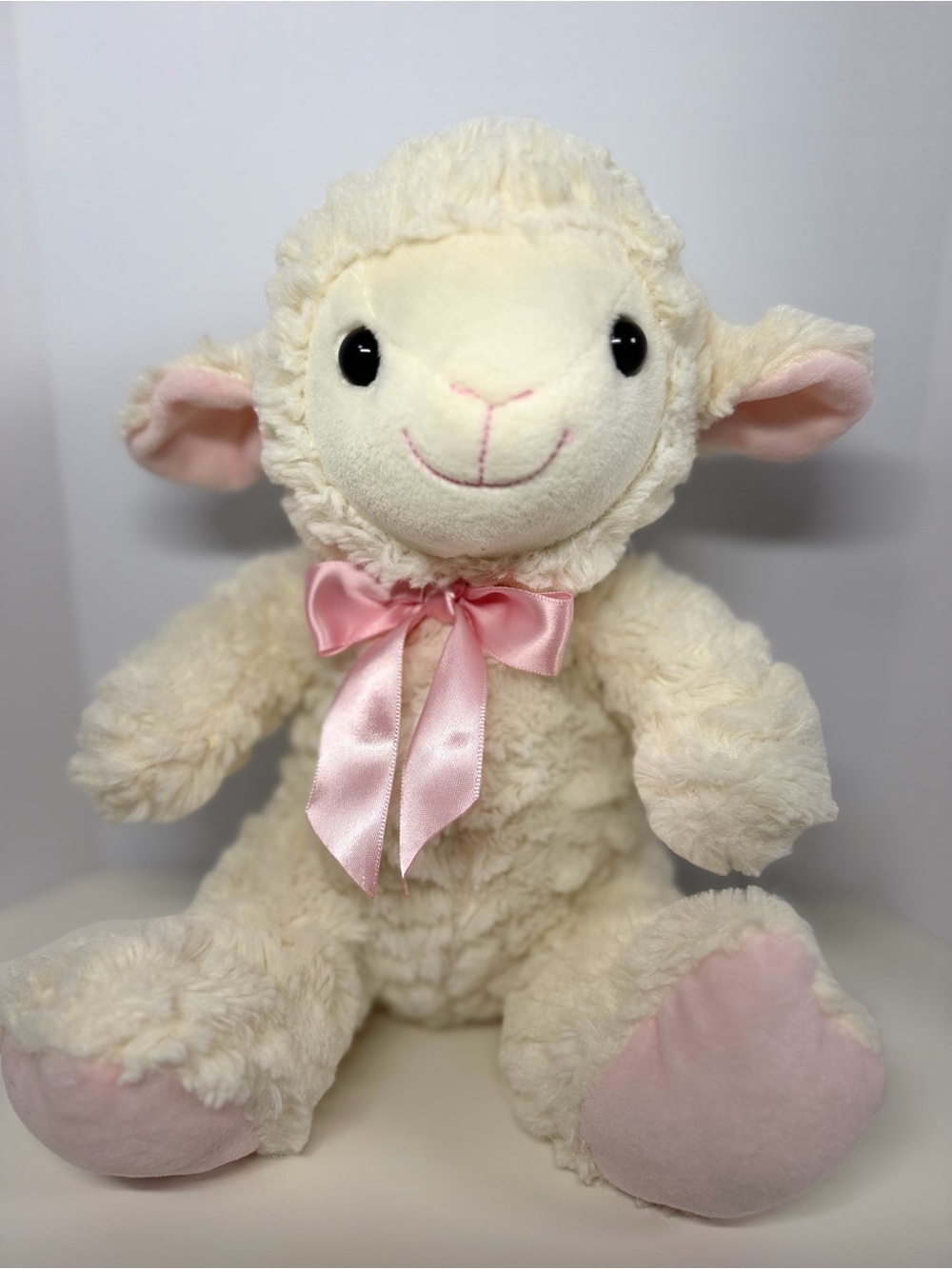 Kellytoy Lamb Sheep Plush 2018 Cream Pink Satin Bow Stuffed Animal Easter